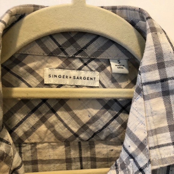 Singer + Sargent Beige Black Plaid Button down - Picture 2 of 3